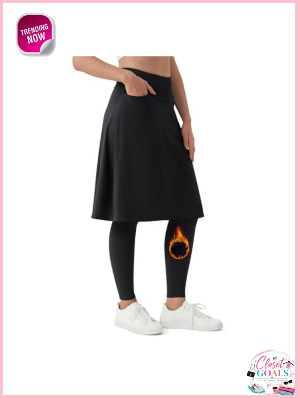 Fleece Lined Skirted Leggings Knee Length Skort High Waist Tummy Control
